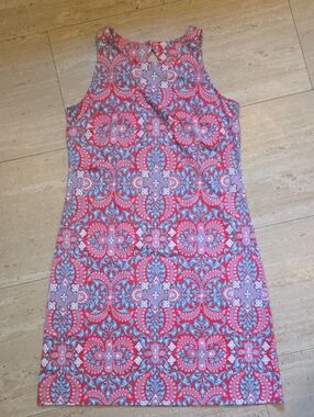 Talbot's Pink/Blue Design Print Shift Midi Dress